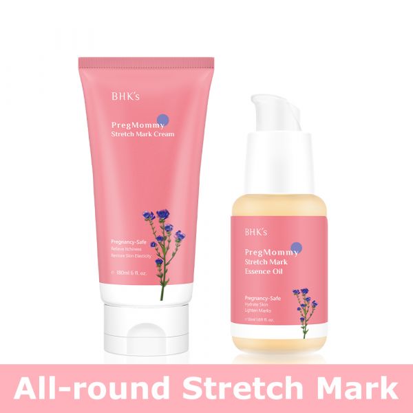 BHK's PregMommy Stretch Mark Cream (180ml/piece) + PregMommy Anti-Stretch Mark Essence Oil (50ml/bottle)【All-round Stretch Mark】